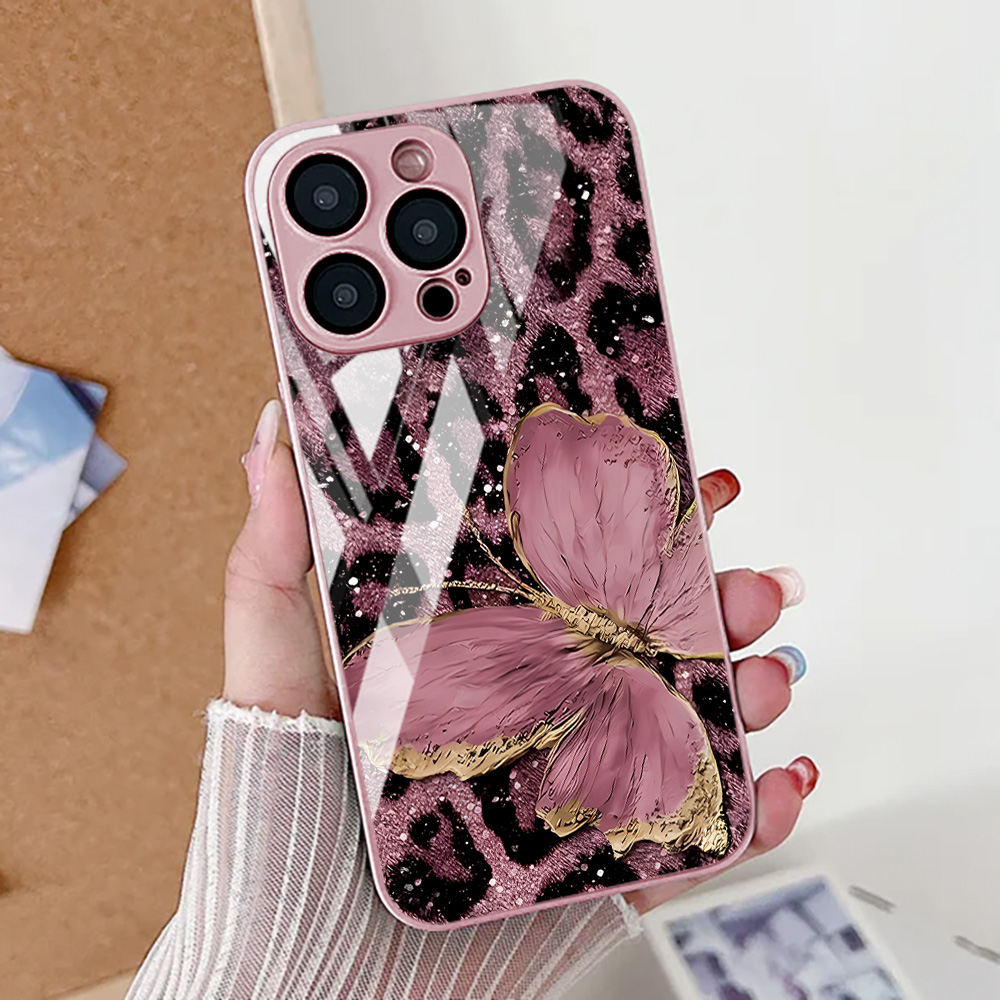 Pc Case Tempered Glass - Butterfly Leopard Print Phone Case For