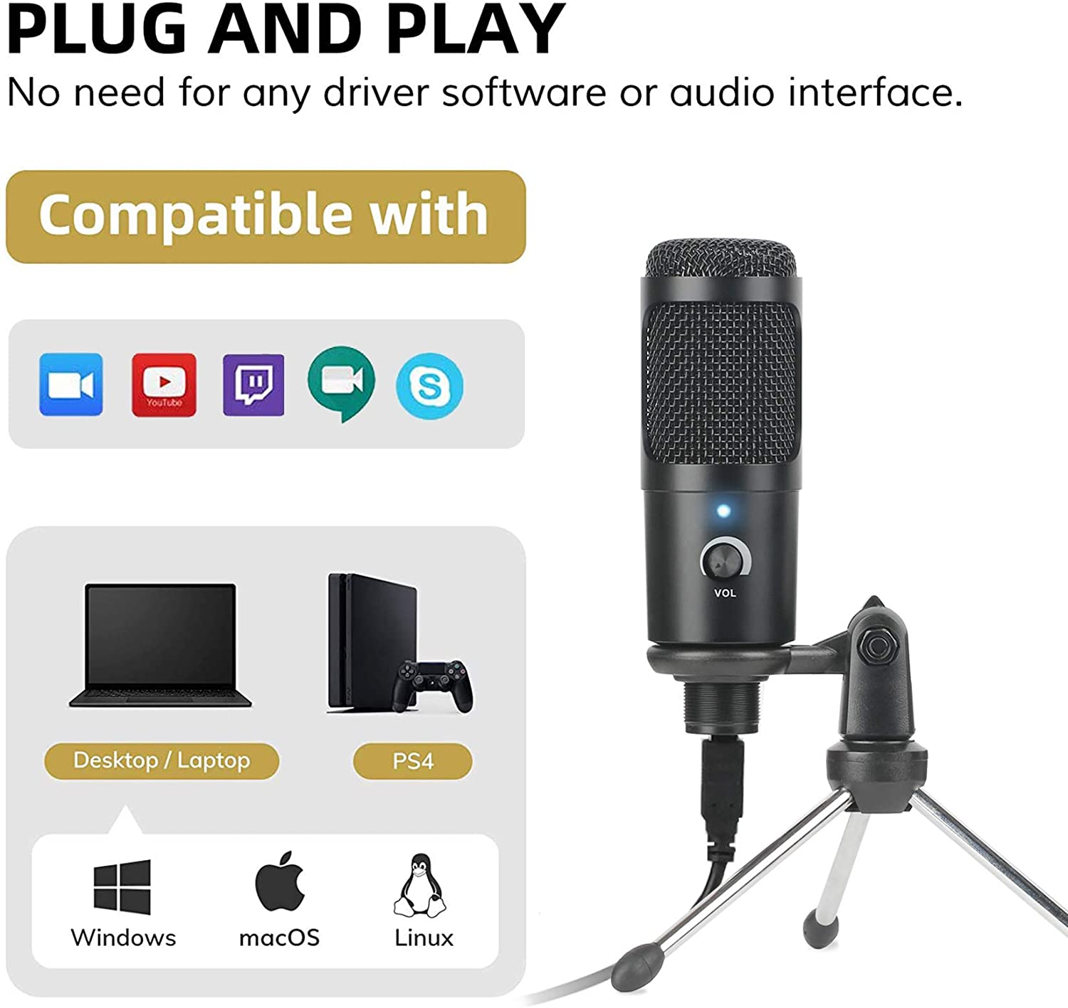 USB Condenser Microphone Recor - Pc Gaming Youtube ulasan dan harga