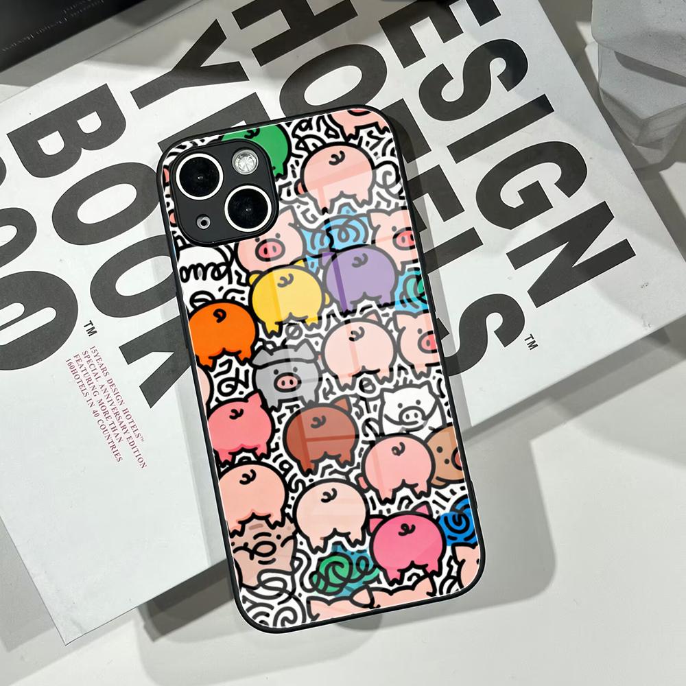 Cute Pig Doodle Phone Case Tem - Pc Case Tempered Glass ulasan dan harga