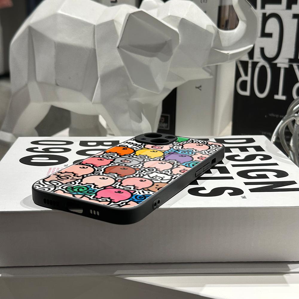 Cute Pig Doodle Phone Case Tem - Pc Case Tempered Glass ulasan dan harga