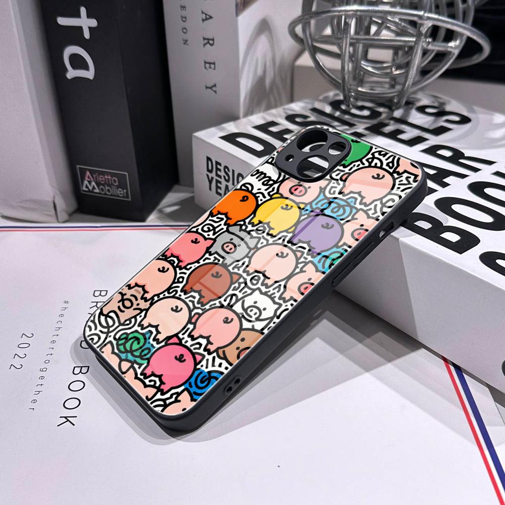 Cute Pig Doodle Phone Case Tem - Pc Case Tempered Glass ulasan dan harga