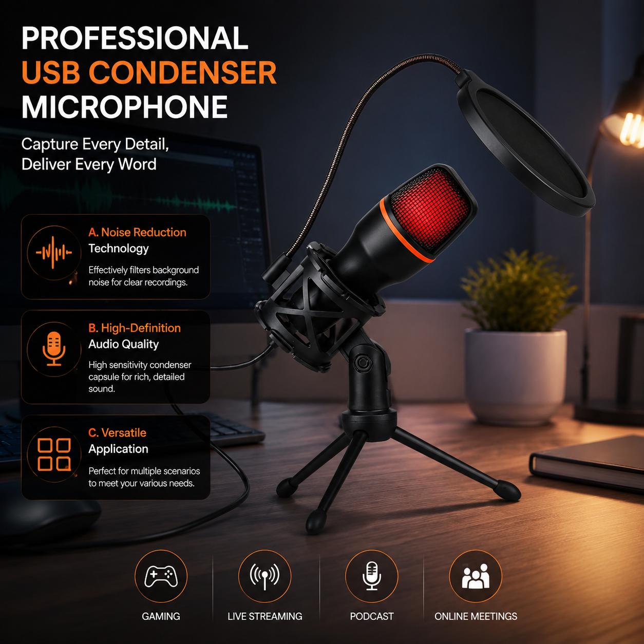 Professional Condenser Microph - Pc Gaming Youtube ulasan dan harga
