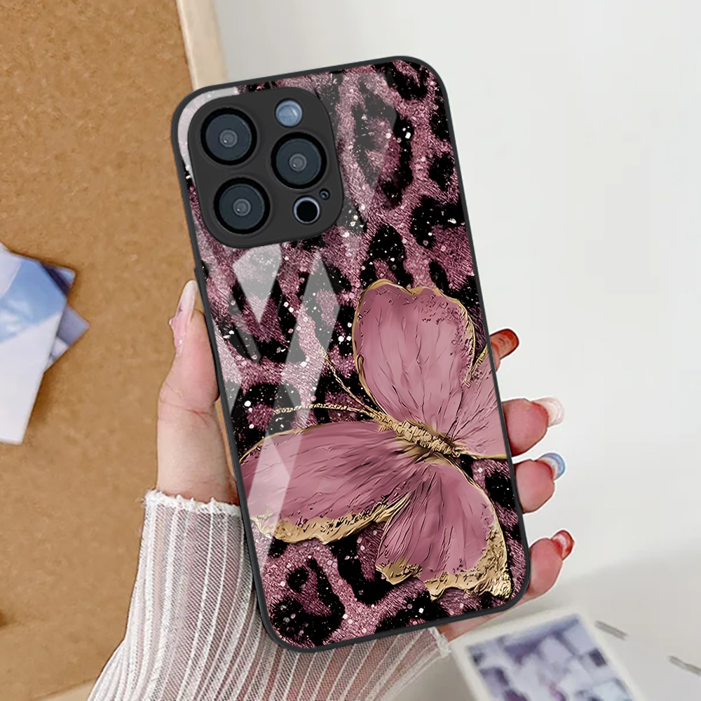 Butterfly Leopard Print Phone  - Pc Case Tempered Glass ulasan dan harga